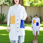 Women's Oversized Shirt Dress with Colorblock Pockets – Casual Summer Party Wear
