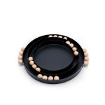 Modern Round Metal Tray with Wooden Bead Accents