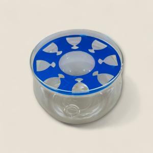 Clear Glass Bowl with Blue Divider
