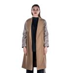 معطف طويل نسائي ذو لونين مع حزام