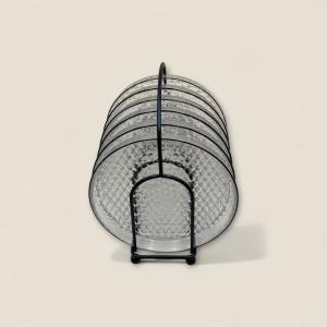 Diamond Pattern Glass Coasters with Black Stand