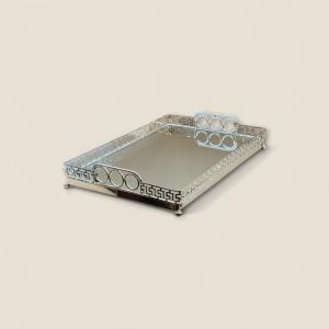 Silver Mirror Tray with Geometric Frame