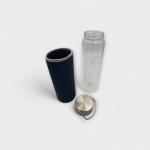 Double-Walled Glass Bottle with Navy Sleeve and Thermal Insulation