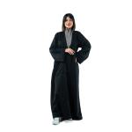 عباية مفتوحة منسوجة بياقة وجيوب منقوشة