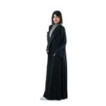 عباية مفتوحة منسوجة بياقة وجيوب منقوشة