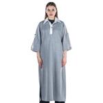 فستان ميدي كاجوال بياقة متباينة - رمادي فاتح