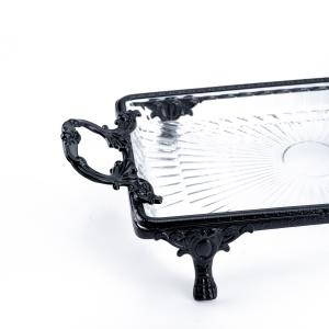 Crystal Dessert Serving Tray with Ornate Base & Handles