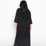 فستان ميدي بياقة متباينة - أسود