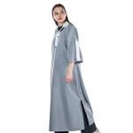 فستان ميدي كاجوال بياقة متباينة - رمادي فاتح