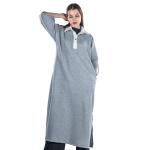 فستان ميدي كاجوال بياقة متباينة - رمادي فاتح