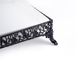 Ornate Rectangular Porcelain Serving Tray with ornate legs
