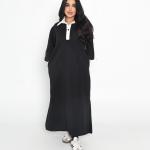 فستان ميدي بياقة متباينة - أسود