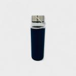 Double-Walled Glass Bottle with Navy Sleeve and Thermal Insulation