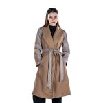 معطف طويل نسائي ذو لونين مع حزام