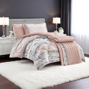 Mora Spain BlushTribe 5-Piece Comforter Set – Ethnic Stripe Print & Textured Quilt Accent (Carol)