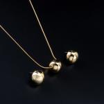 Artificial Minimalist High Polish Round Ball Earrings and Necklace Set