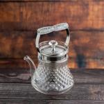 Elegant crystal glass teapot with stainless steel infuser and ornate handle