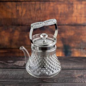 Elegant crystal glass teapot with stainless steel infuser and ornate handle