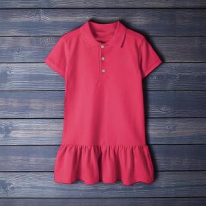 Kids Ruffle Hem Polo Dress Textured Knit & Drop-Waist
