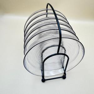 Round glass plates 6 pices Set with 1 elegant black metal stand