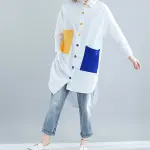 Women's Oversized Shirt Dress with Colorblock Pockets – Casual Summer Party Wear