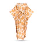 Tropical Fern Pleated Kaftan Dress – Belted Maxi Style