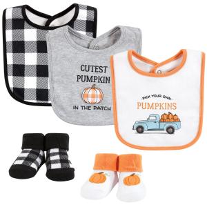 Baby Unisex Baby Cotton Bib and Sock Set, Pumpkin Truck