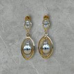 Crystal Drop Gold Plated Dangle Earrings with Metallic Sphere Charm