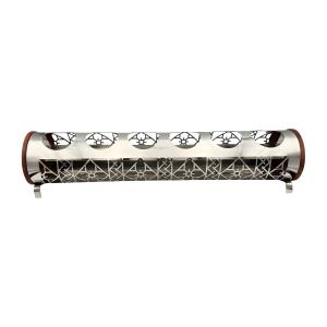 Cylindrical Stainless Steel 5-Bottle Jucie Rack with Laser-Cut Geometric Art Design
