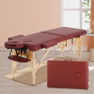 Folding Massage Table - 2-Zone Wooden Portable Table for Physiotherapy - Brown