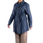 Women's Denim Shirt Dress with Belted Waist and Button Front