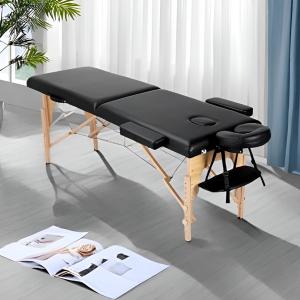 Folding Massage Table - 2-Zone Wooden Portable Table for Physiotherapy - Black