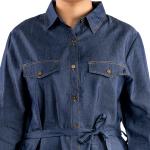 Women's Denim Shirt Dress with Belted Waist and Button Front