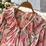 Pleated Floral Co-Ord Set with Ruffle Detail Blouse & Elastic Waist Maxi Skirt