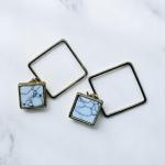 أقراط مربعة متدلية بتصميم رخامي