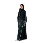 Velvet-Trimmed Abaya with Metallic Tape Detailing - with Hijab