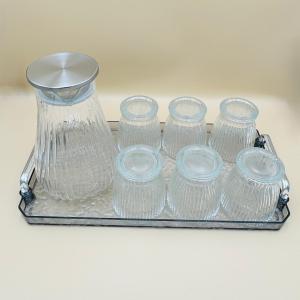 Glass Water Jug Set with 6 Glasses and Serving Tray