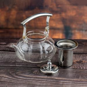 Glass Teapot with Stainless Steel Infuser and Handle