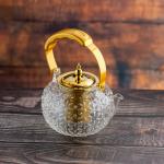 Textured floral pattern Glass TeaPot with Gold Accents