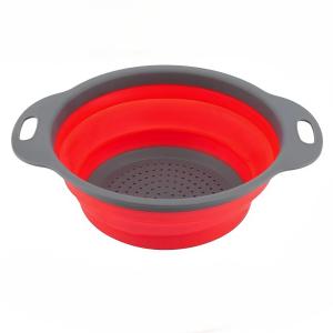 Collapsible Silicone Colander with Handles – Red & Grey