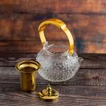Textured floral pattern Glass TeaPot with Gold Accents