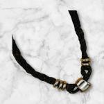 Black Woven Bead Necklace with Polished Gold Accents