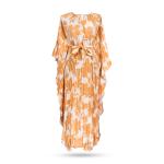 Tropical Fern Pleated Kaftan Dress – Belted Maxi Style