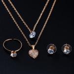 Artificial Crystal Heart Pendant Set Double-Layer Necklace, Stud Earrings & Ring