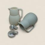 Set of 2 Ribbed Thermal Carafes with Silver Lever Lids