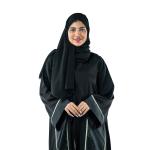 Velvet-Trimmed Abaya with Metallic Tape Detailing - with Hijab